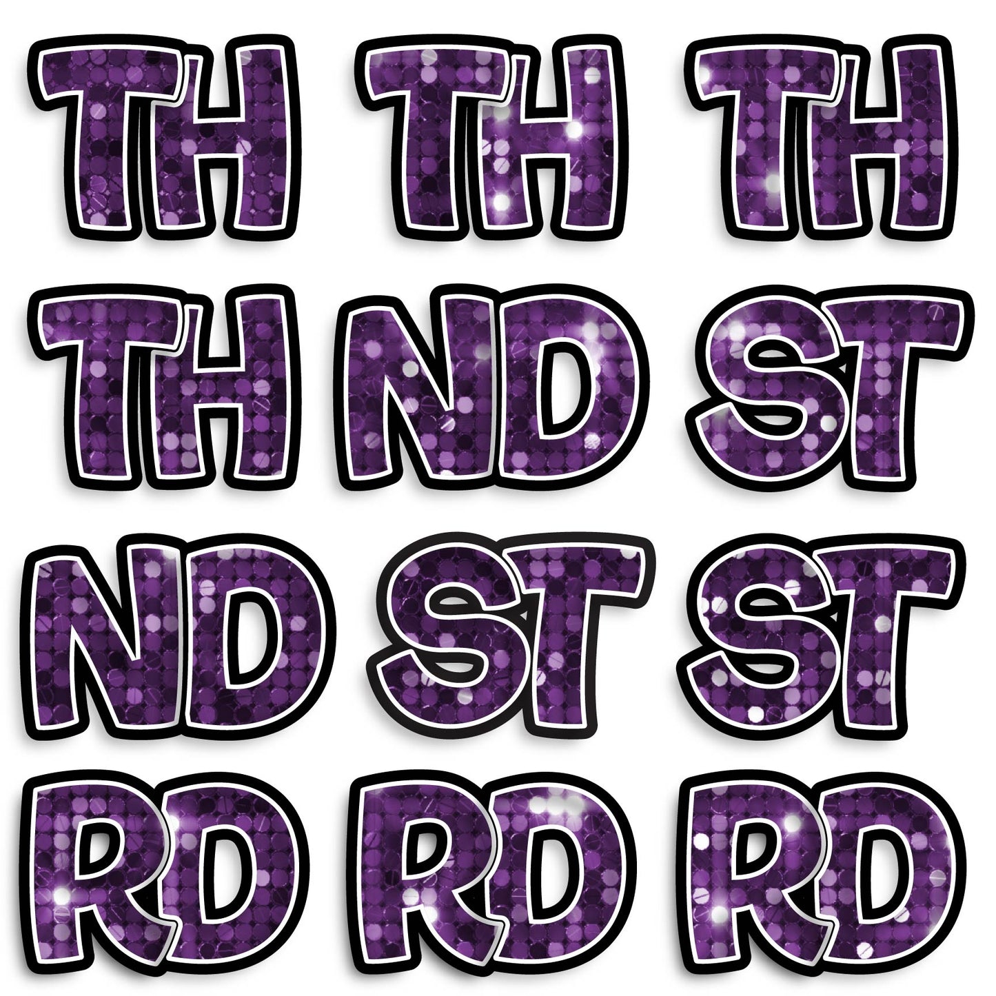 11” BOUNCY FONT SEQUIN COLOR ABBREVIATIONS - 12 PIECES