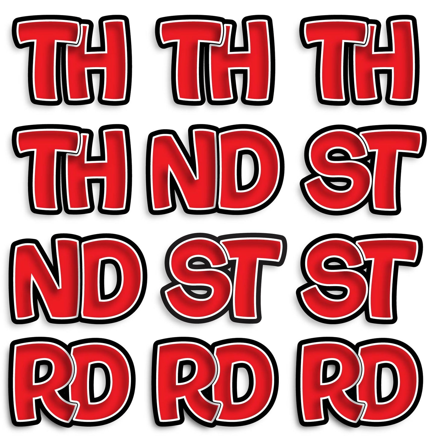 11” BOUNCY FONT SOLID COLOR ABBREVIATIONS - 12 PIECES