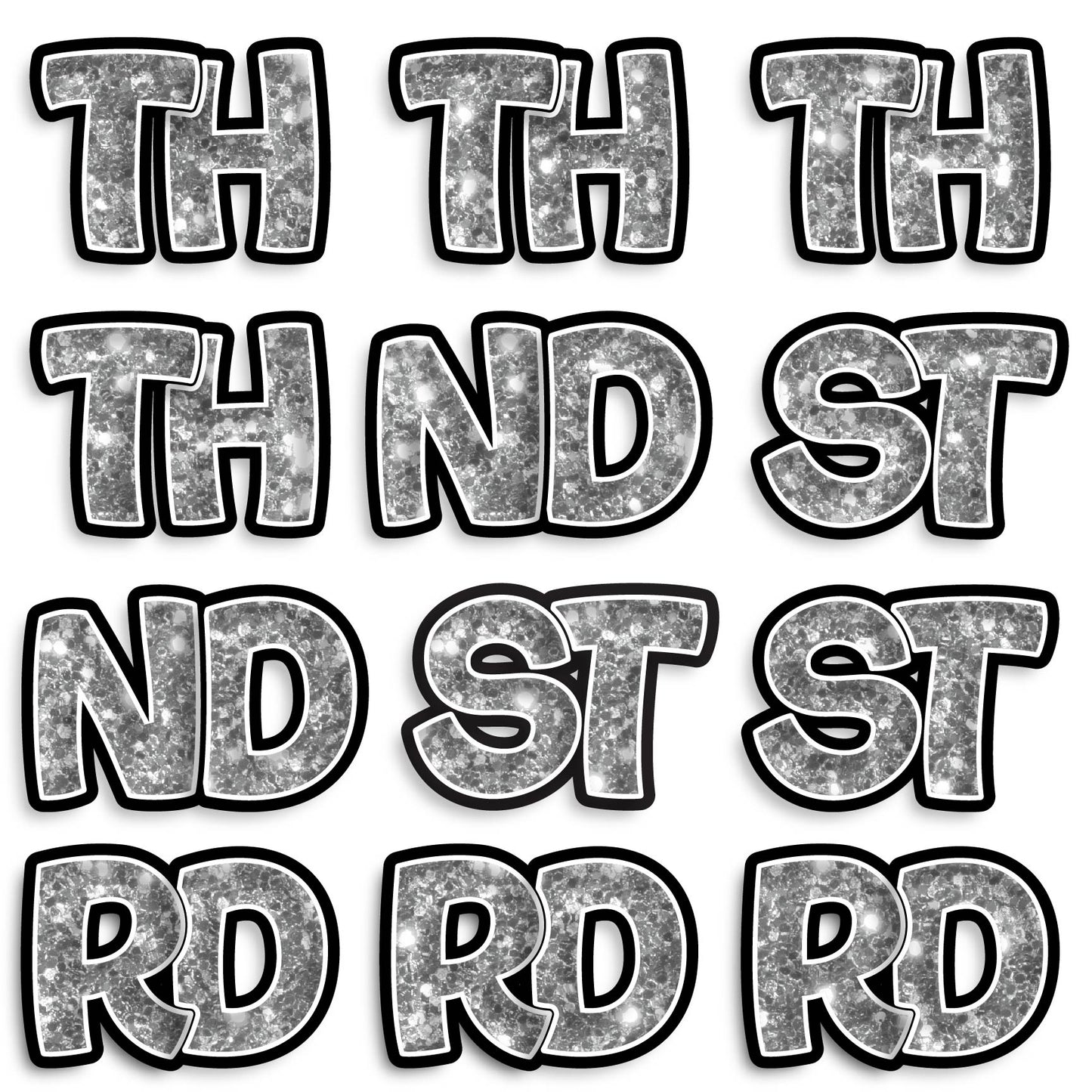 11” BOUNCY FONT CHUNKY GLITER COLOR ABBREVIATIONS - 12 PIECES
