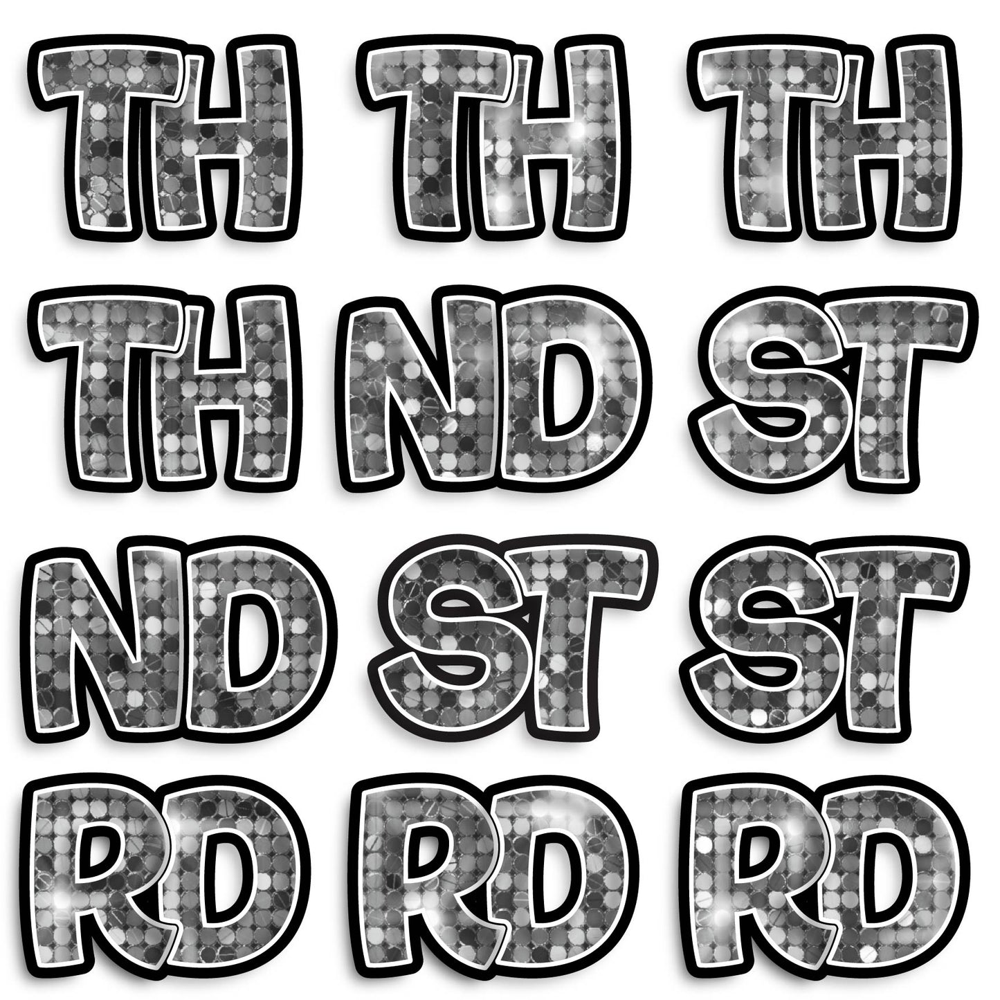 11” BOUNCY FONT SEQUIN COLOR ABBREVIATIONS - 12 PIECES