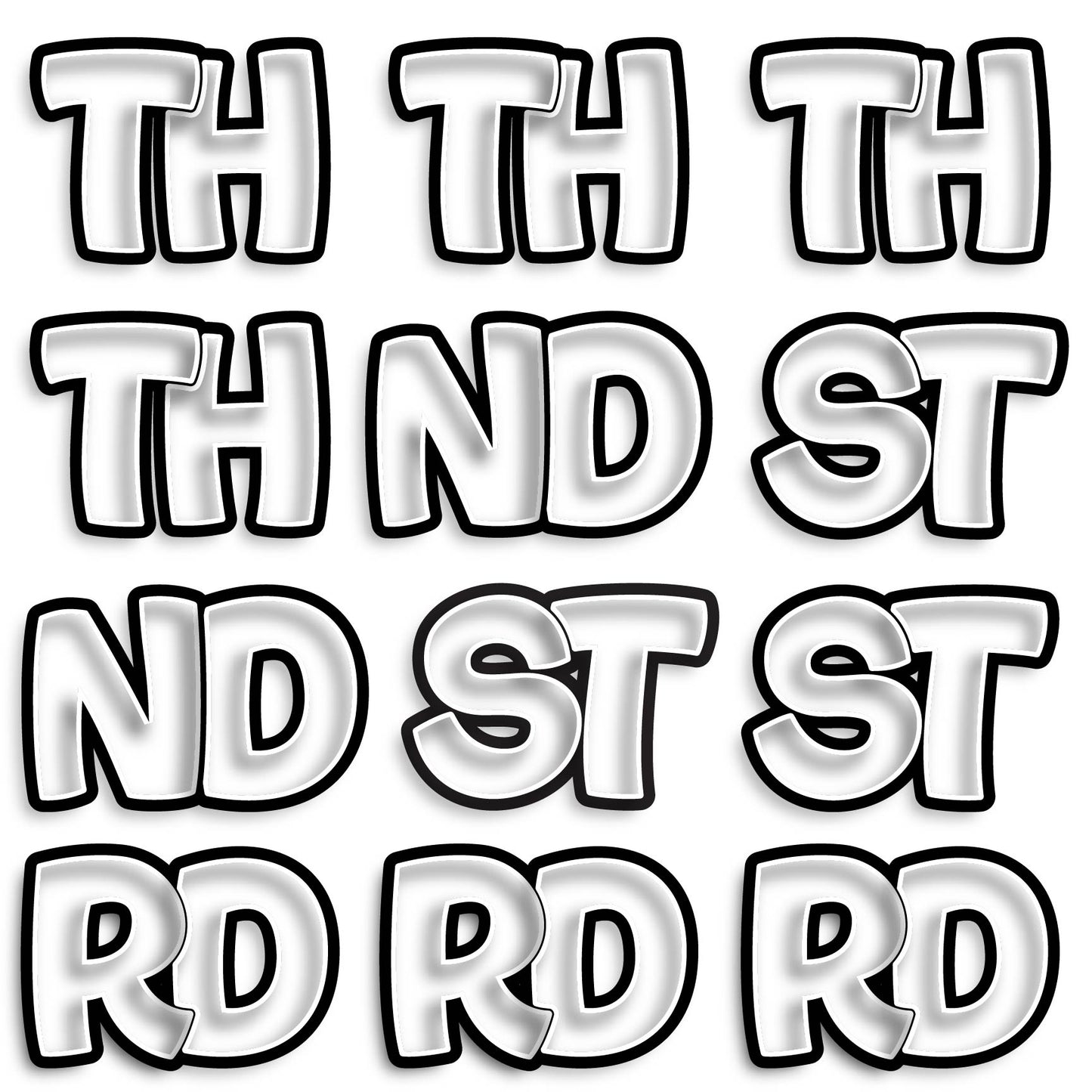 11” BOUNCY FONT SOLID COLOR ABBREVIATIONS - 12 PIECES