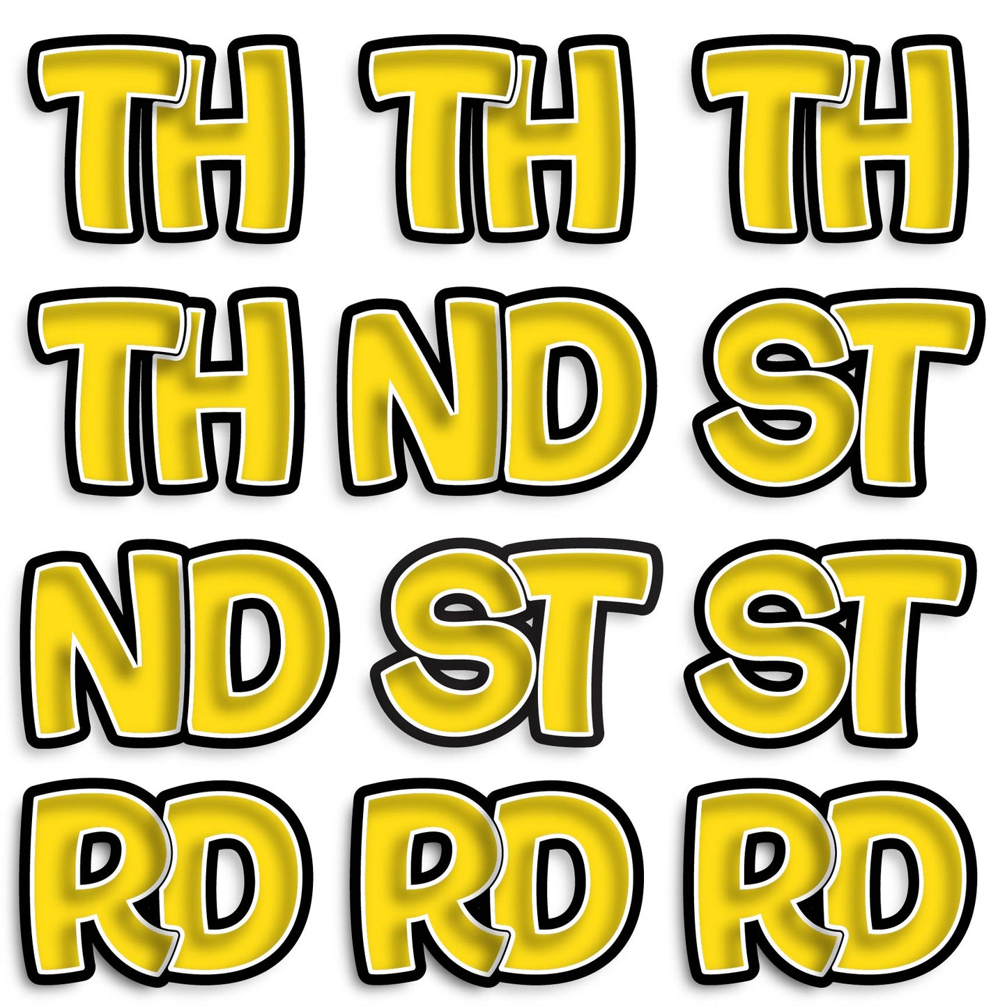 11” BOUNCY FONT SOLID COLOR ABBREVIATIONS - 12 PIECES