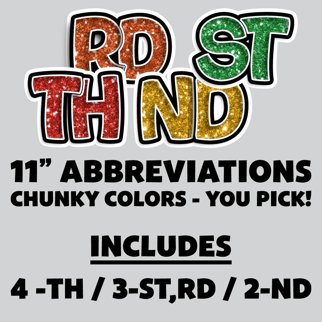 11” BOUNCY FONT CHUNKY GLITER COLOR ABBREVIATIONS - 12 PIECES