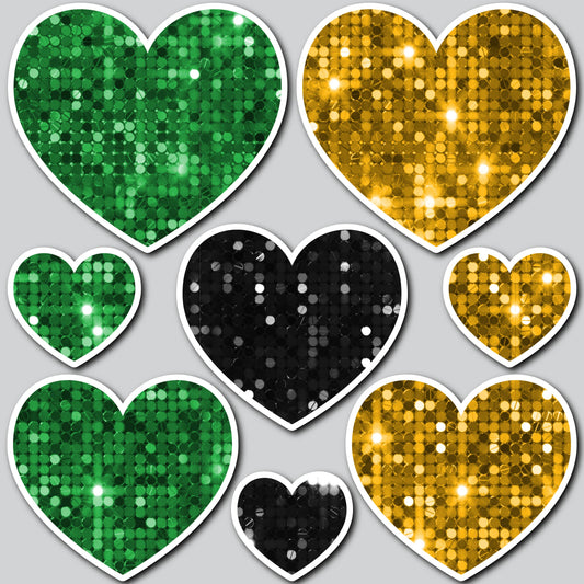 8 PIECE HEART SET - SEQUIN GREEN/GOLD/BLACK