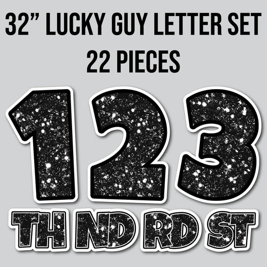 32" JUMBO LUCKY GUY NUMBERS - CHUNKY GLITTER BLACK | Yard Card Set