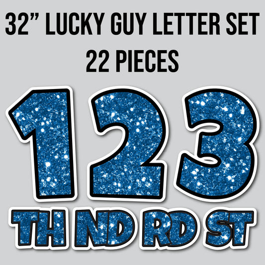 32" JUMBO LUCKY GUY NUMBERS - CHUNKY GLITTER BLUE | Yard Card Set