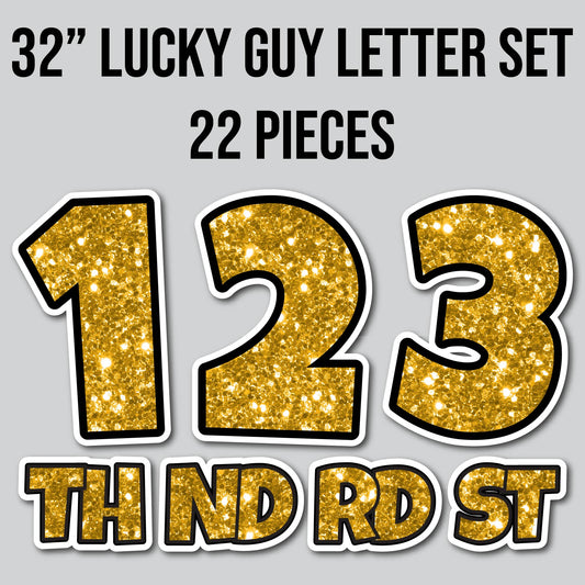 32" JUMBO LUCKY GUY NUMBERS - CHUNKY GLITTER GOLD | Yard Card Set