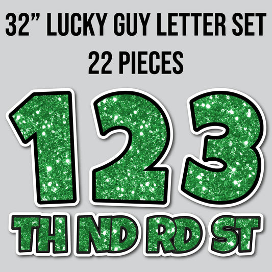 32" JUMBO LUCKY GUY NUMBERS - CHUNKY GLITTER GREEN | Yard Card Set