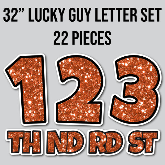 32" JUMBO LUCKY GUY NUMBERS - CHUNKY GLITTER ORANGE | Yard Card Set
