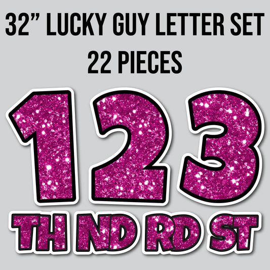 32" JUMBO LUCKY GUY NUMBERS - CHUNKY GLITTER PINK | Yard Card Set