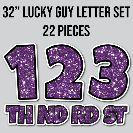 32" JUMBO LUCKY GUY NUMBERS - CHUNKY GLITTER PURPLE | Yard Card Set