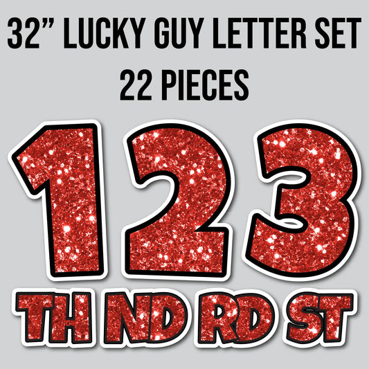 32" JUMBO LUCKY GUY NUMBERS - CHUNKY GLITTER RED | Yard Card Set