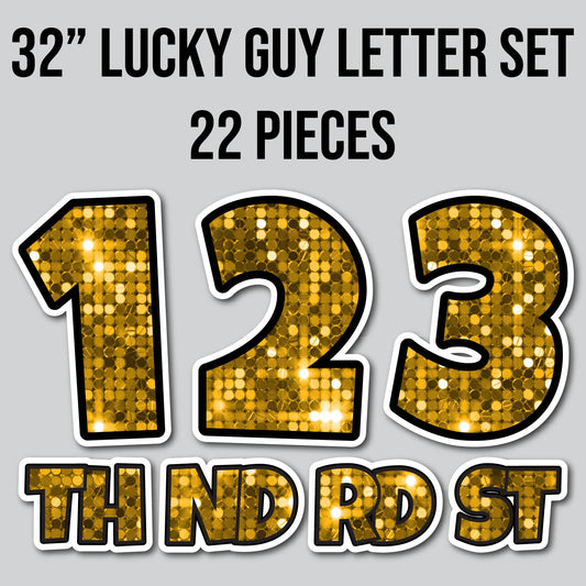 32" JUMBO LUCKY GUY NUMBERS - SEQUIN GOLD | Yard Card Set