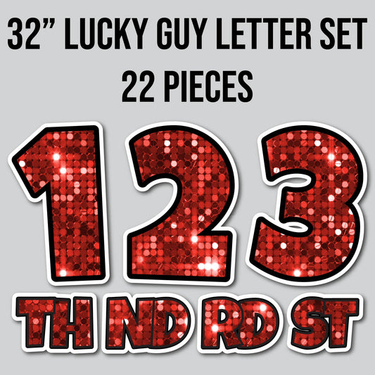 32" JUMBO LUCKY GUY NUMBERS - SEQUIN RED | Yard Card Set