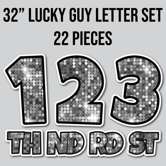 32" JUMBO LUCKY GUY NUMBERS - SEQUIN SILVER | Yard Card Set
