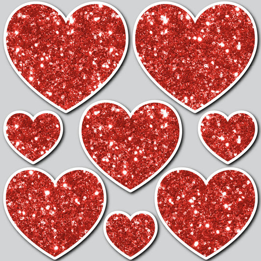 8 PIECE HEART SET - CHUNKY GLITTER RED