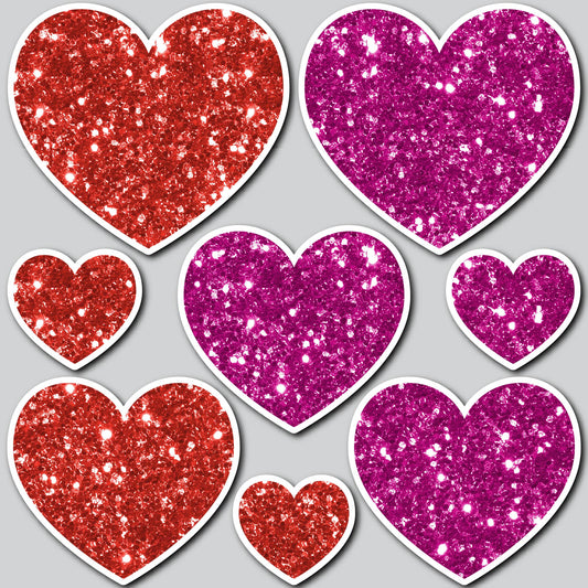 8 PIECE HEART SET - CHUNKY GLITTER RED/PINK