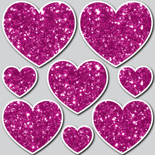 8 PIECE HEART SET - CHUNKY GLITTER PINK