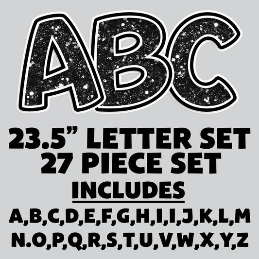 23.5” FULL SET BOUNCY BLACK CHUNKY GLITTER SHADOW LETTERS - 27 PIECES
