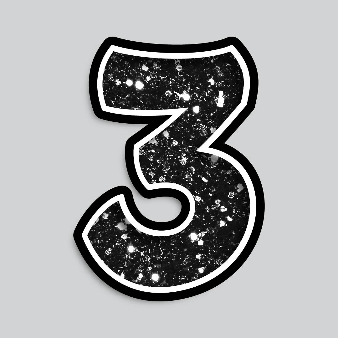 Copy of 23.5" INDIVIDUAL BOUNCY BLACK CHUNKY GLITTER SHADOW NUMBERS