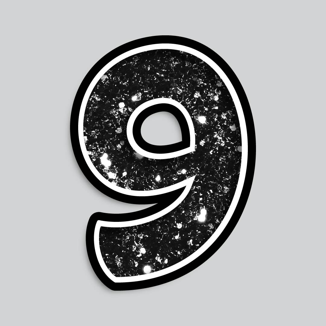 Copy of 23.5" INDIVIDUAL BOUNCY BLACK CHUNKY GLITTER SHADOW NUMBERS
