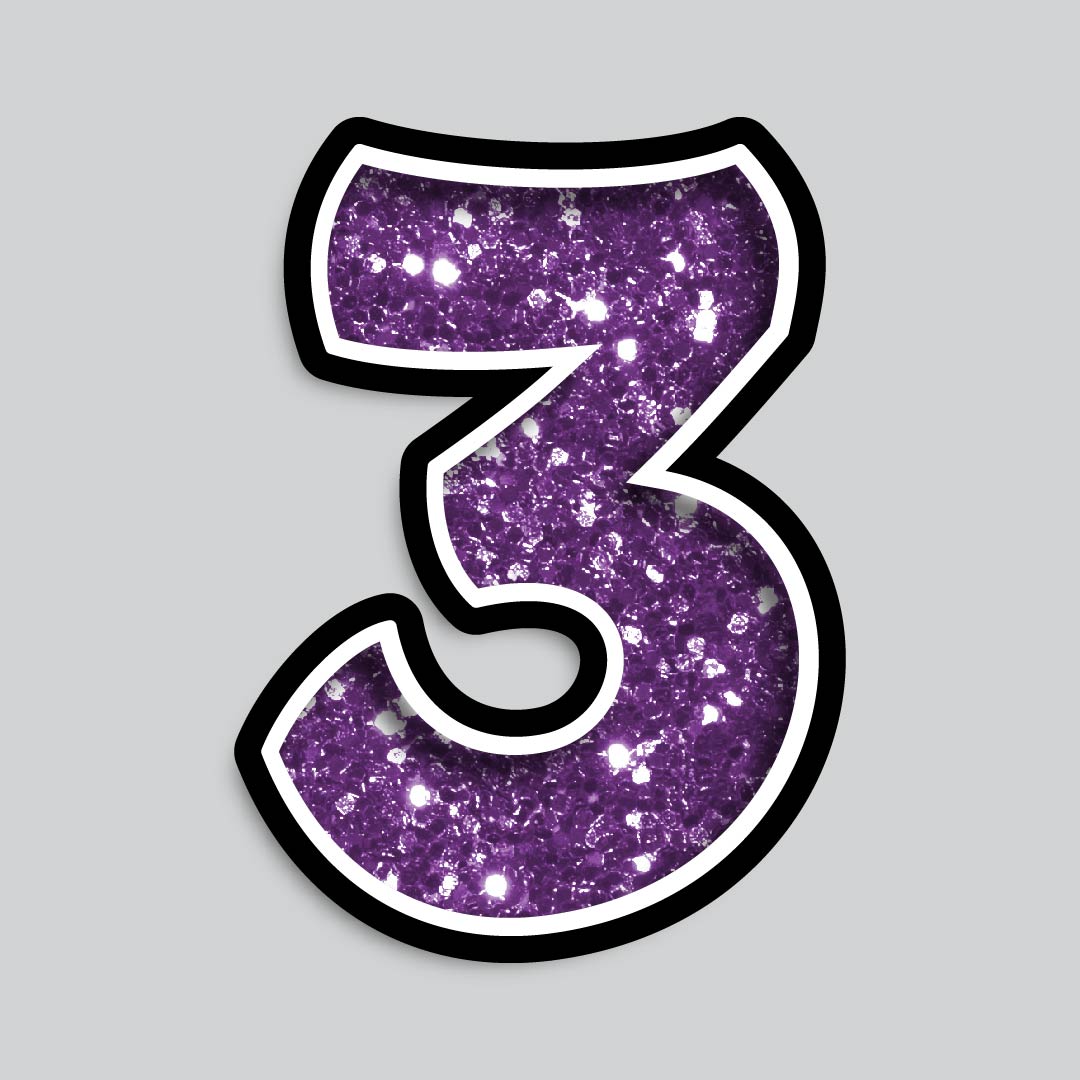 23.5" INDIVIDUAL BOUNCY PURPLE CHUNKY GLITTER SHADOW NUMBERS