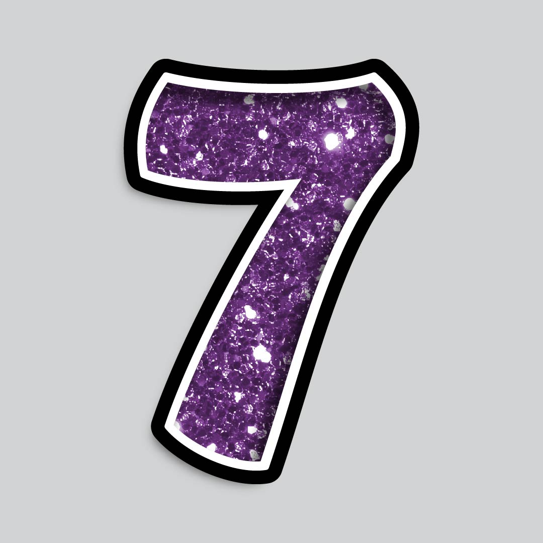23.5" INDIVIDUAL BOUNCY PURPLE CHUNKY GLITTER SHADOW NUMBERS