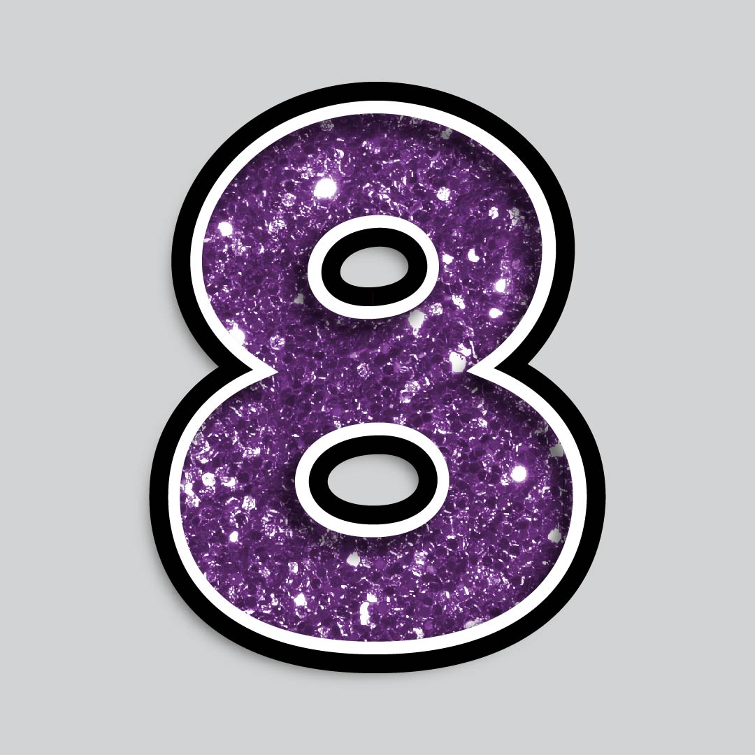 23.5" INDIVIDUAL BOUNCY PURPLE CHUNKY GLITTER SHADOW NUMBERS