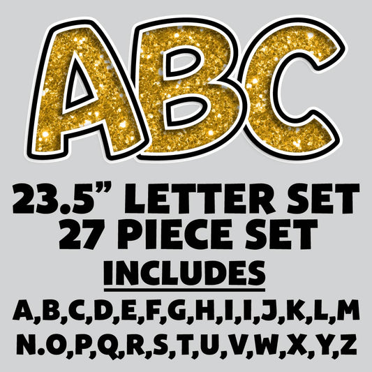 23.5” FULL SET BOUNCY GOLD CHUNKY GLITTER SHADOW LETTERS - 27 PIECES