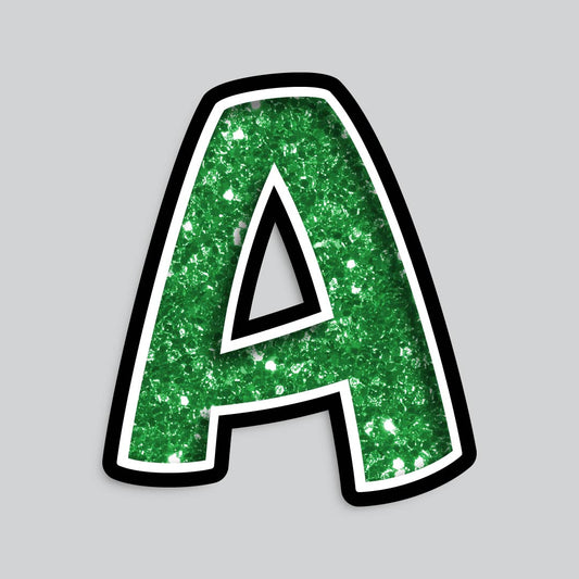 23.5” INDIVIDUAL BOUNCY GREEN CHUNKY GLITTER SHADOW LETTERS