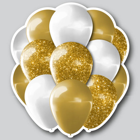 LARGE BALLOON CLUSTERS - GOLD/WHITE GLITTER