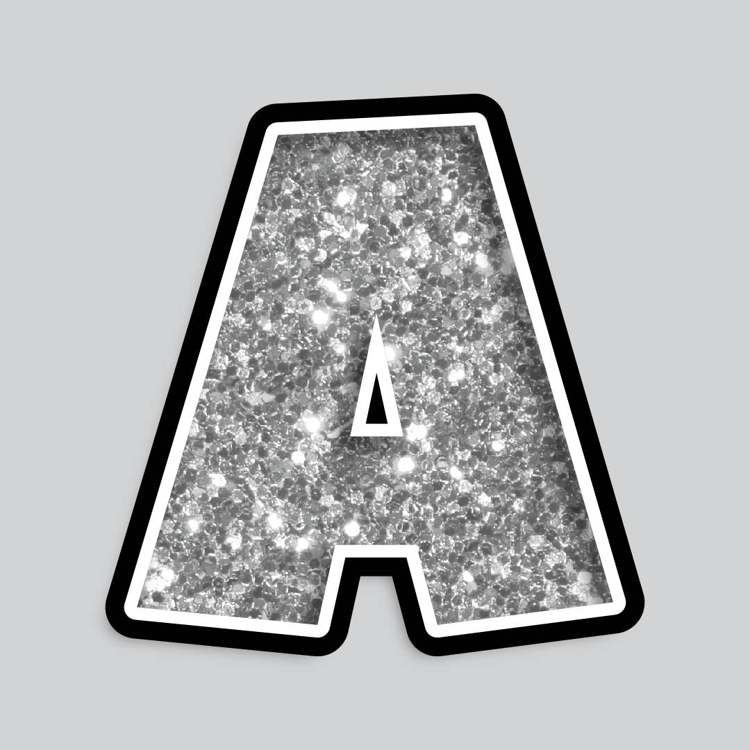 23.5” INDIVIDUAL LUCKY GUY SILVER CHUNKY GLITTER LETTERS