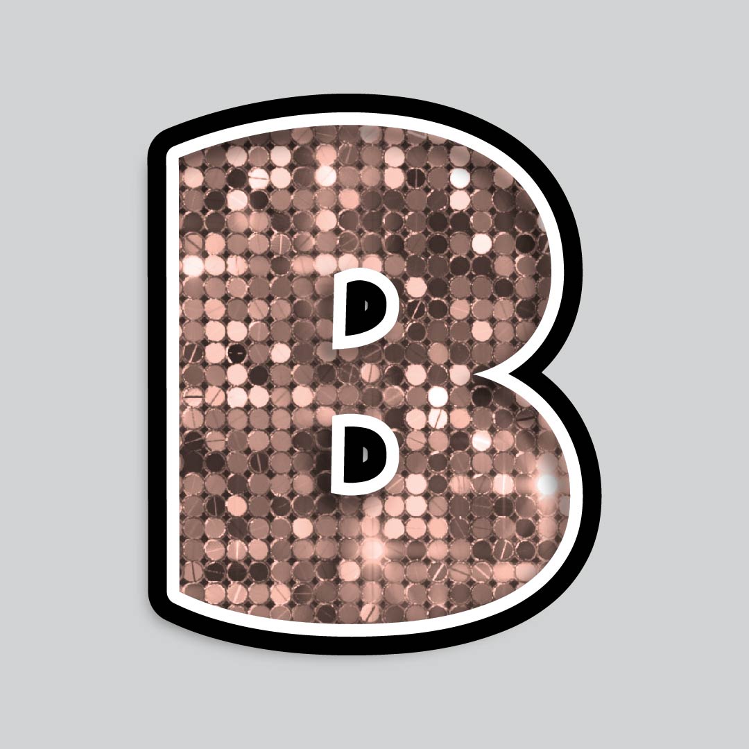 23.5” INDIVIDUAL LUCKY GUY SEQUIN ROSE GOLD SHADOW LETTERS