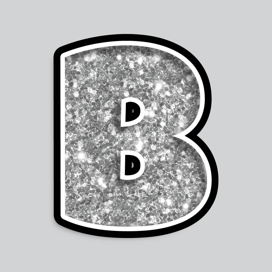 23.5” INDIVIDUAL LUCKY GUY SILVER CHUNKY GLITTER LETTERS