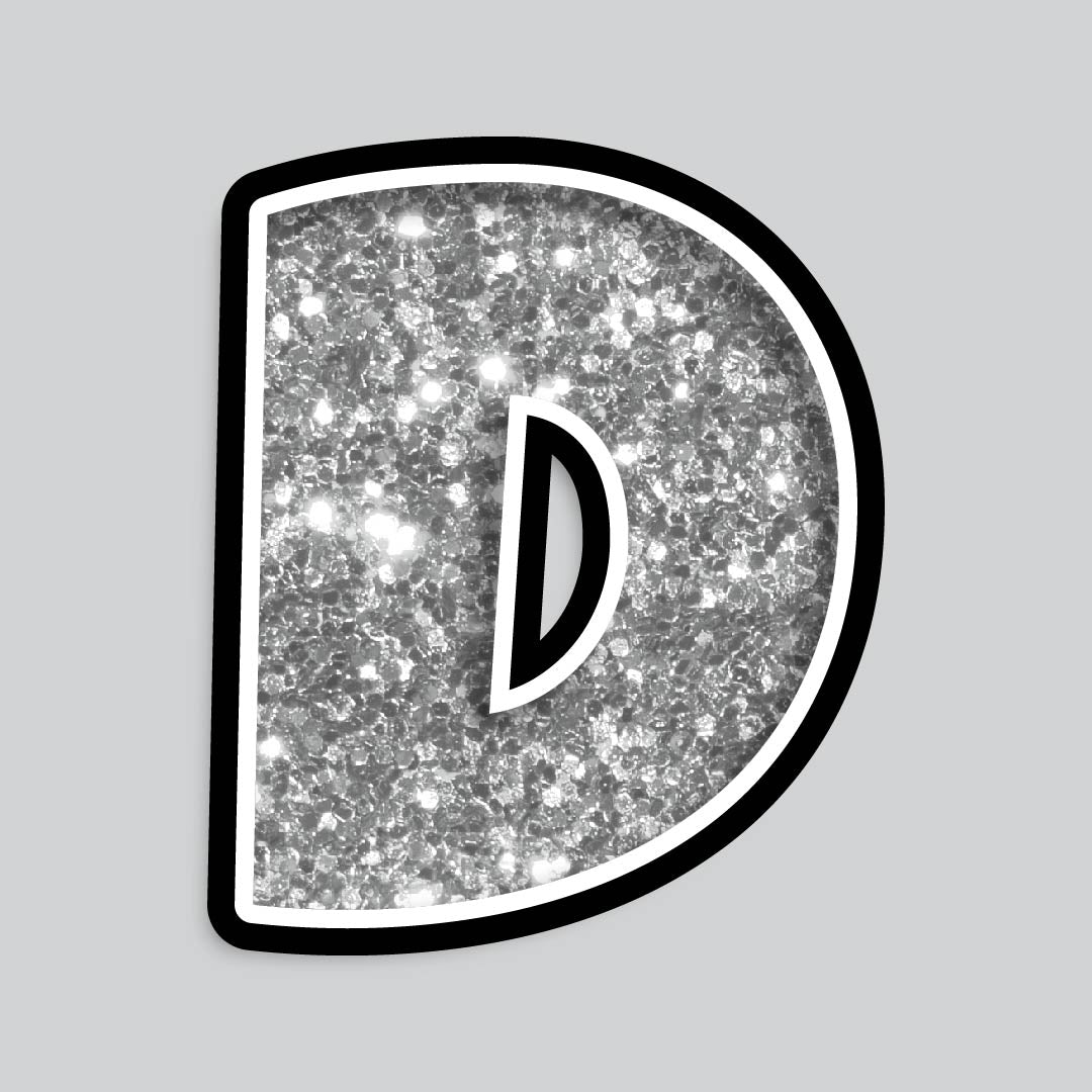 23.5” INDIVIDUAL LUCKY GUY SILVER CHUNKY GLITTER LETTERS