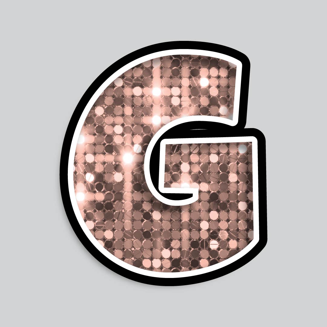 23.5” INDIVIDUAL LUCKY GUY SEQUIN ROSE GOLD SHADOW LETTERS