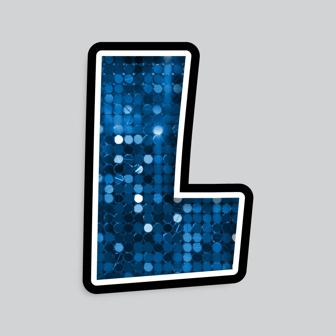 23.5” INDIVIDUAL LUCKY GUY SEQUIN BLUE SHADOW LETTERS