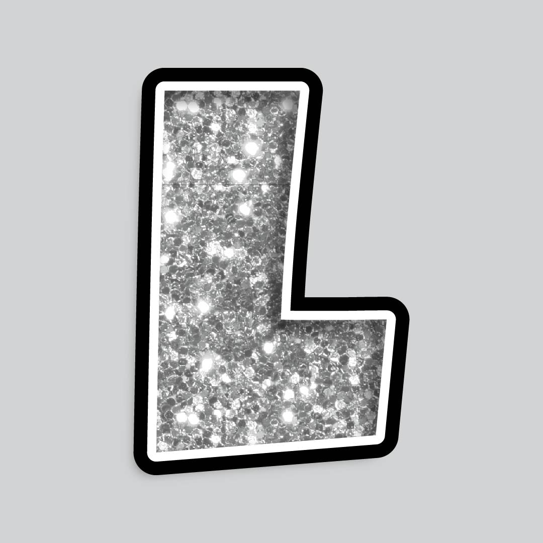 23.5” INDIVIDUAL LUCKY GUY SILVER CHUNKY GLITTER LETTERS