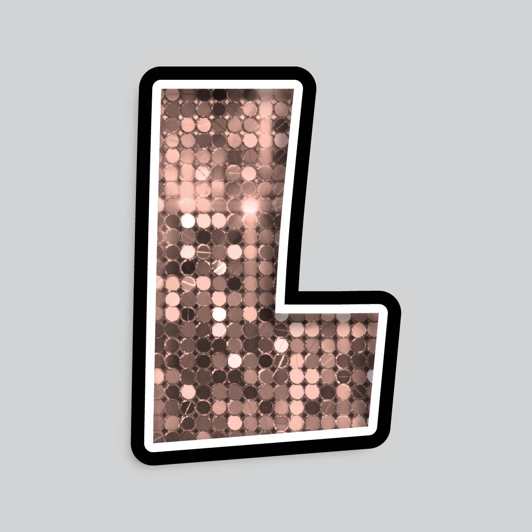23.5” INDIVIDUAL LUCKY GUY SEQUIN ROSE GOLD SHADOW LETTERS