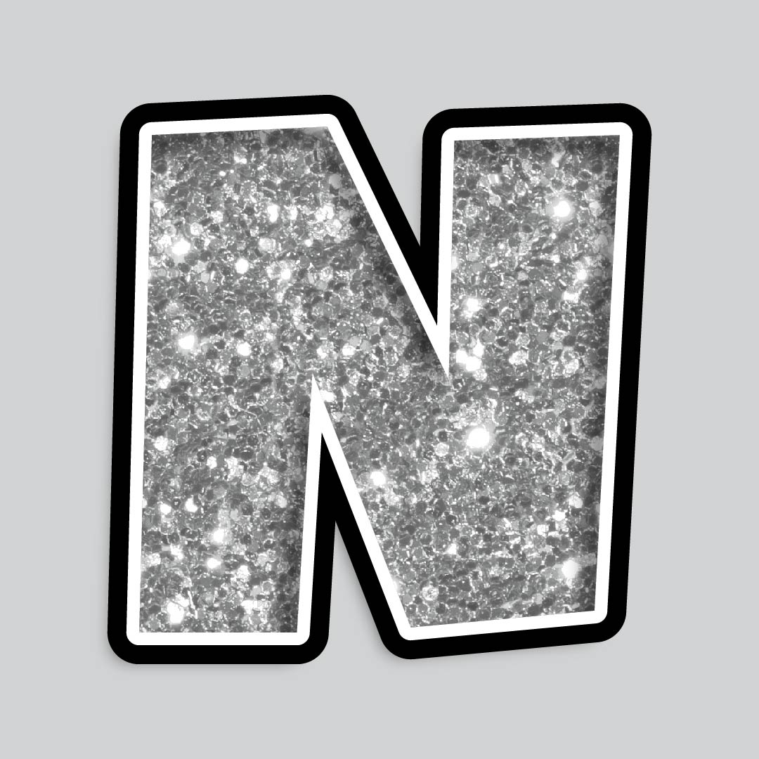 23.5” INDIVIDUAL LUCKY GUY SILVER CHUNKY GLITTER LETTERS
