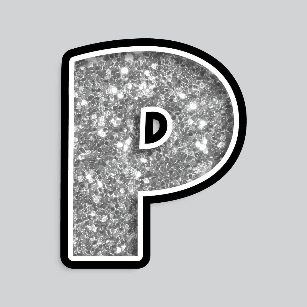 23.5” INDIVIDUAL LUCKY GUY SILVER CHUNKY GLITTER LETTERS