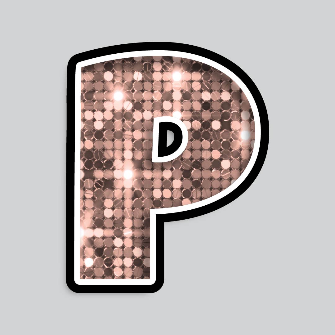 23.5” INDIVIDUAL LUCKY GUY SEQUIN ROSE GOLD SHADOW LETTERS