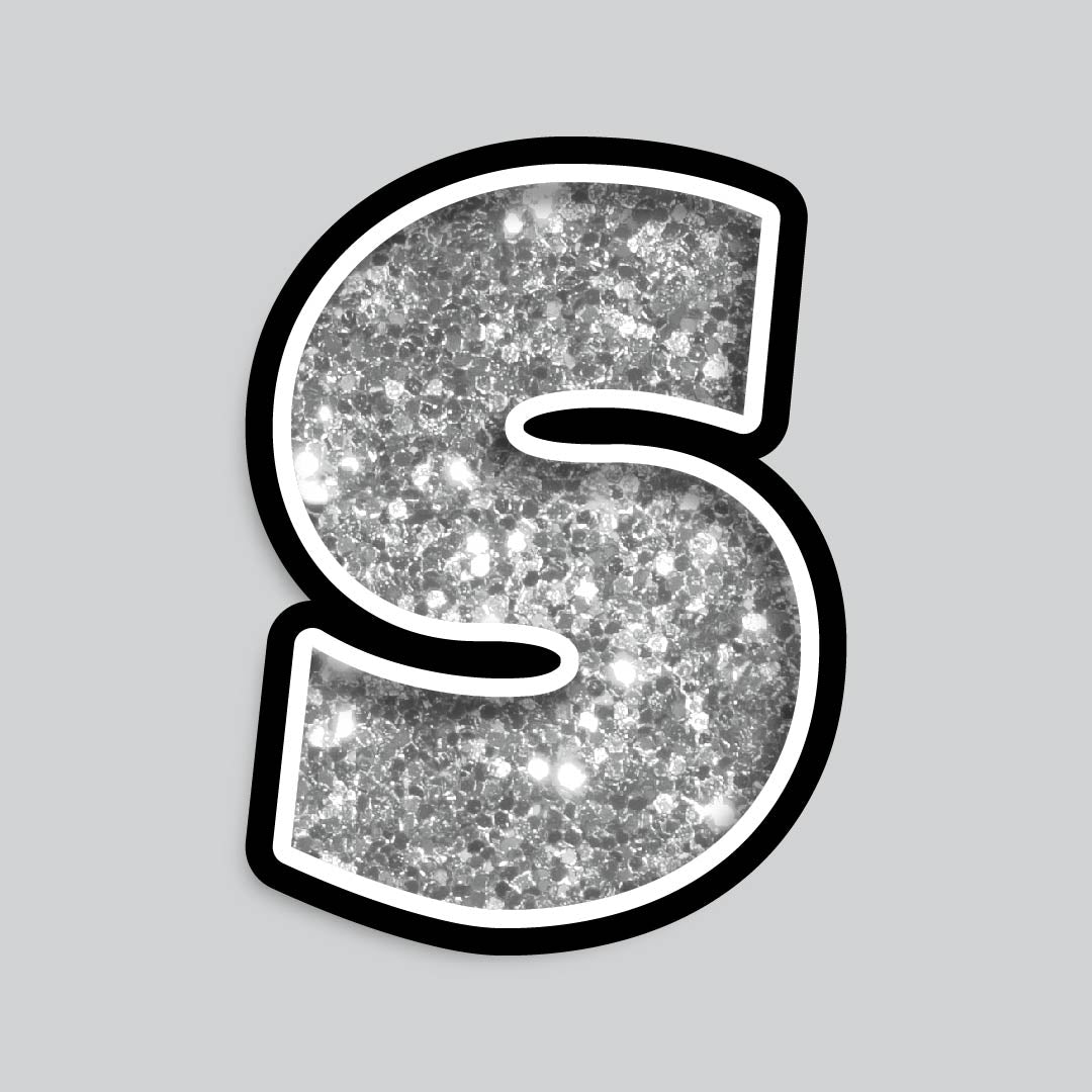 23.5” INDIVIDUAL LUCKY GUY SILVER CHUNKY GLITTER LETTERS