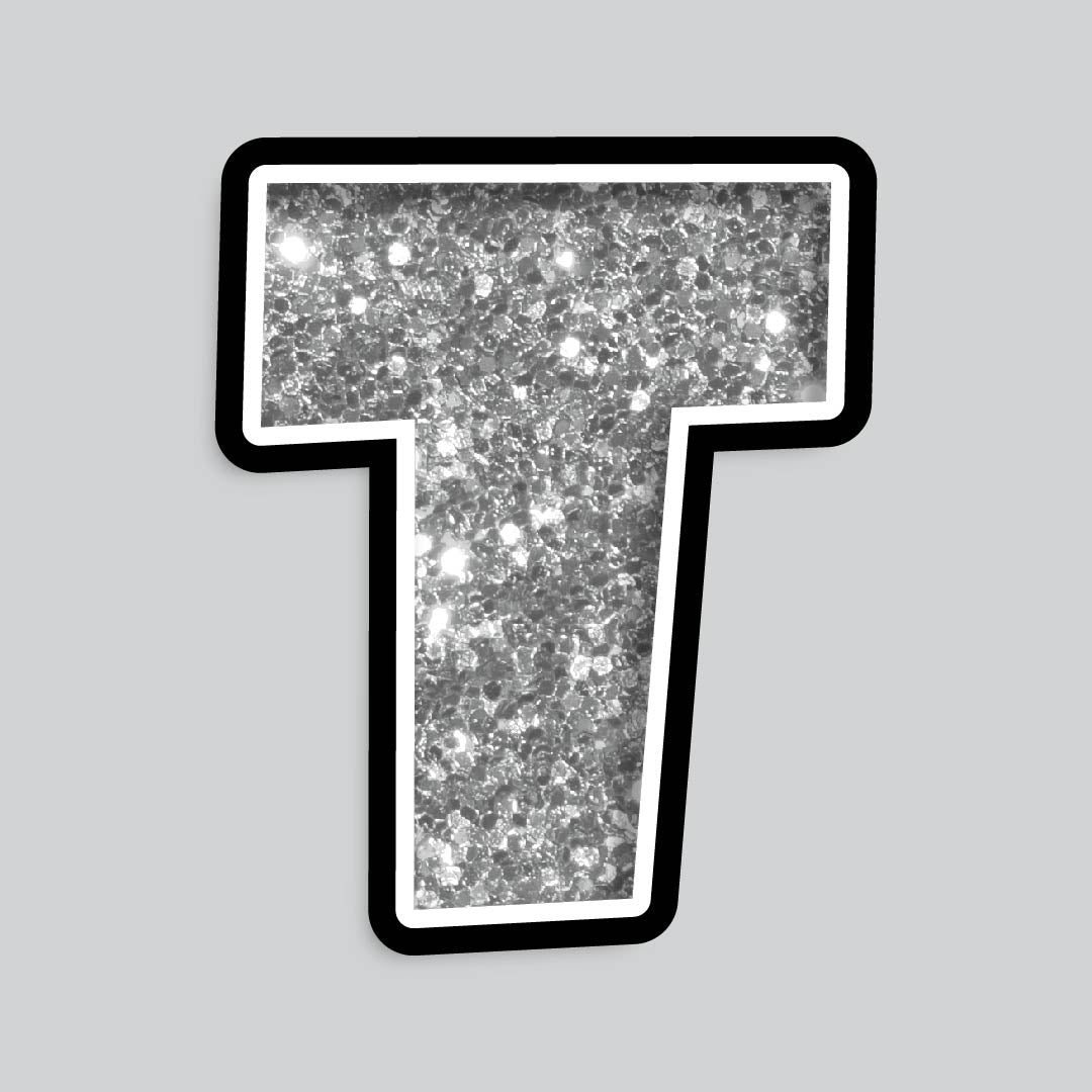 23.5” INDIVIDUAL LUCKY GUY SILVER CHUNKY GLITTER LETTERS