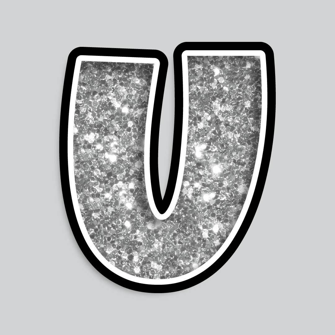 23.5” INDIVIDUAL LUCKY GUY SILVER CHUNKY GLITTER LETTERS