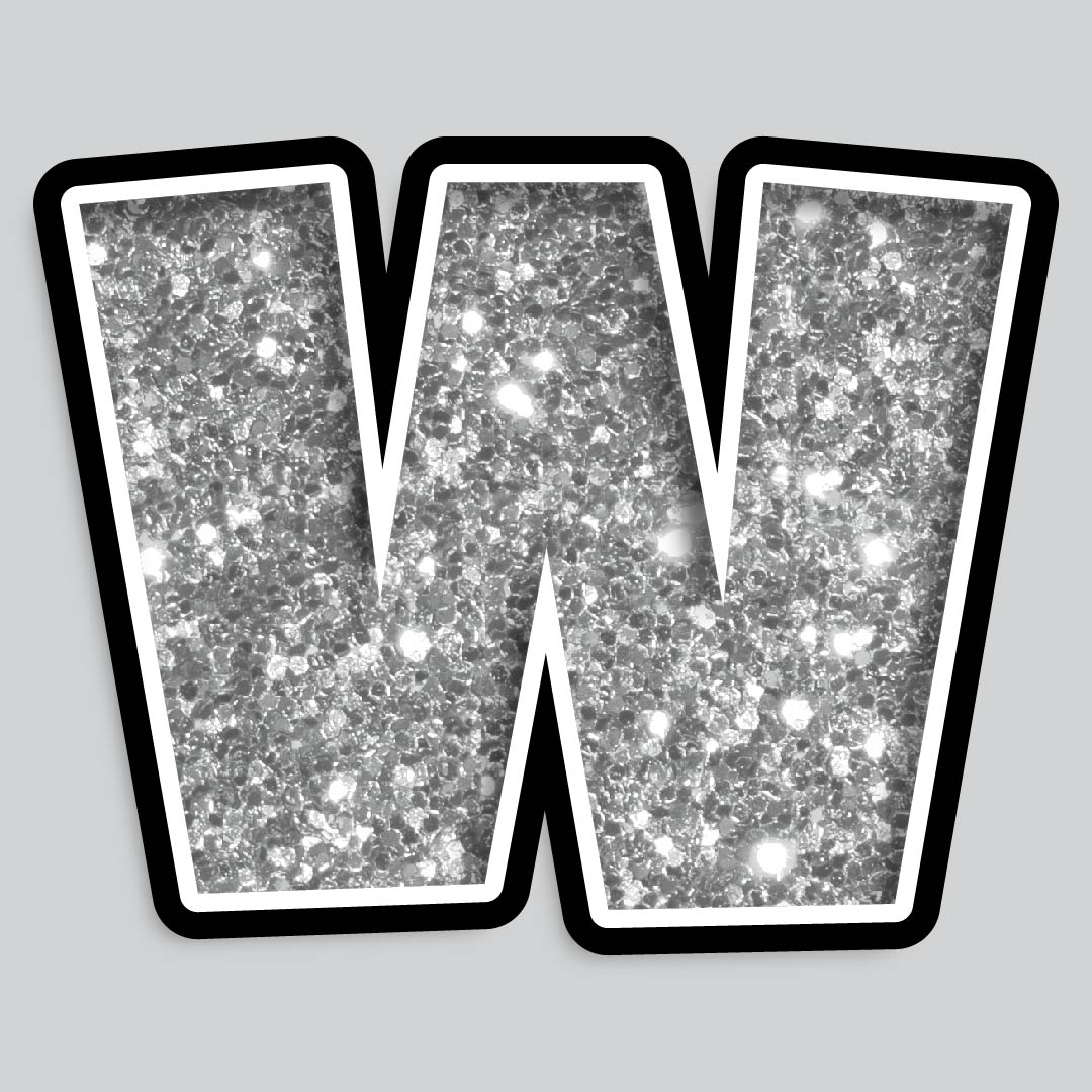23.5” INDIVIDUAL LUCKY GUY SILVER CHUNKY GLITTER LETTERS