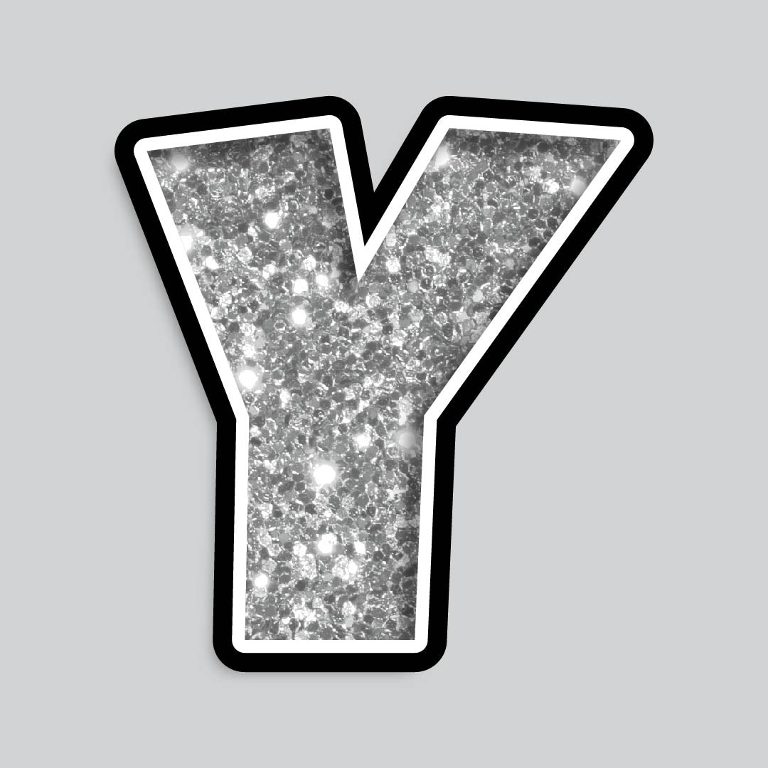 23.5” INDIVIDUAL LUCKY GUY SILVER CHUNKY GLITTER LETTERS